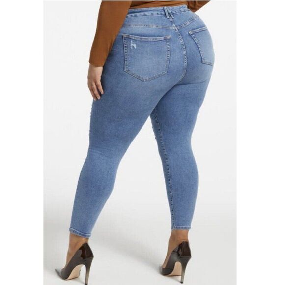 Good American Good Legs High Waist Ripped Skinny Jeans Indigo286 Plus Size 26 - Picture 2 of 13